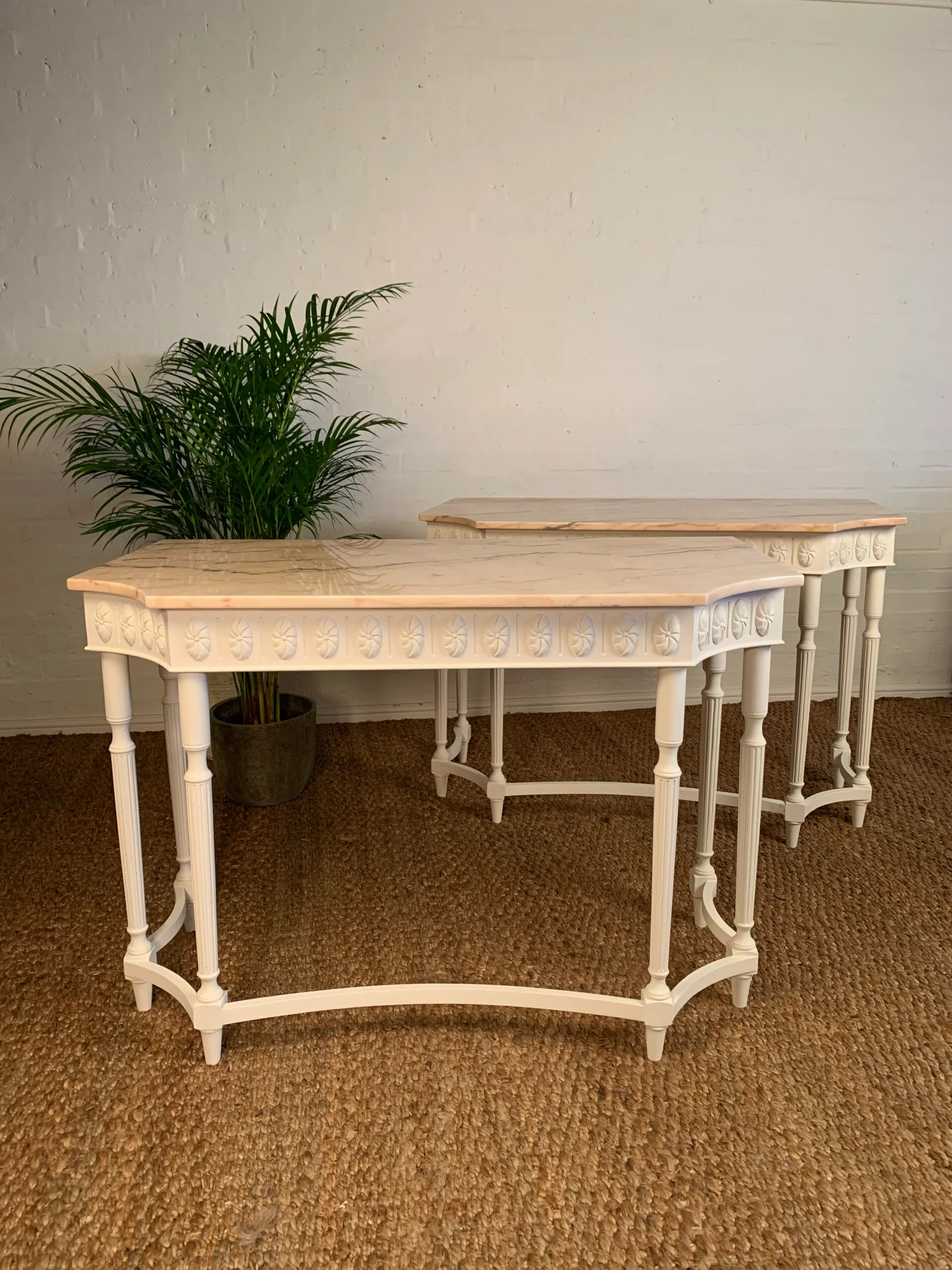 Pair Of White Painted Beech Pier/ Console Tables