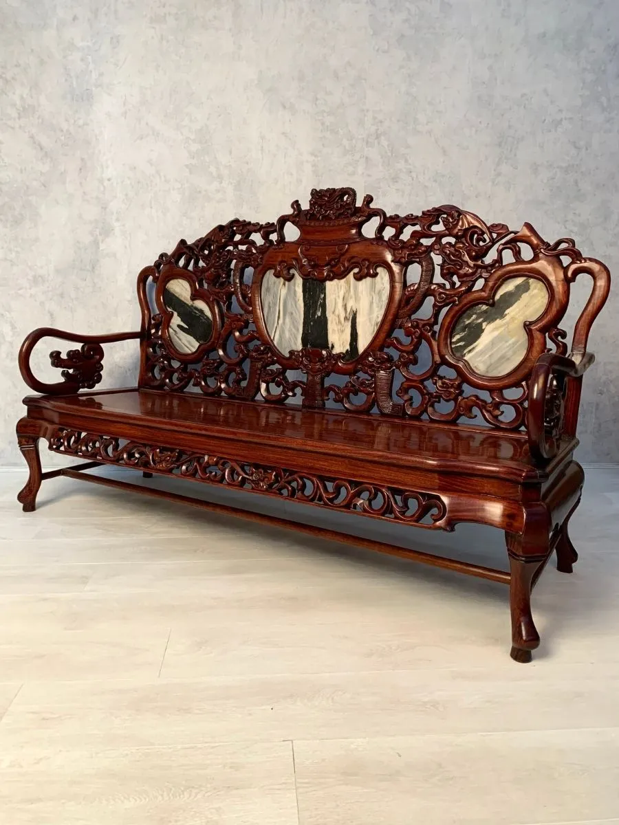 Magnificent Early 20th Century Chinese Mahogany Bench