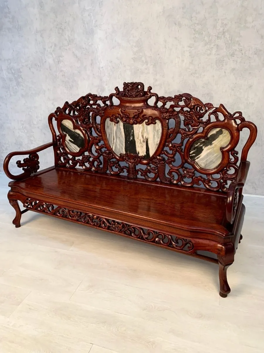 Magnificent Early 20th Century Chinese Mahogany Bench