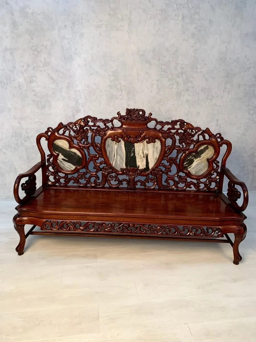 Magnificent Early 20th Century Chinese Mahogany Bench