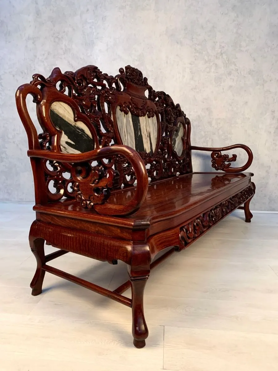 Magnificent Early 20th Century Chinese Mahogany Bench