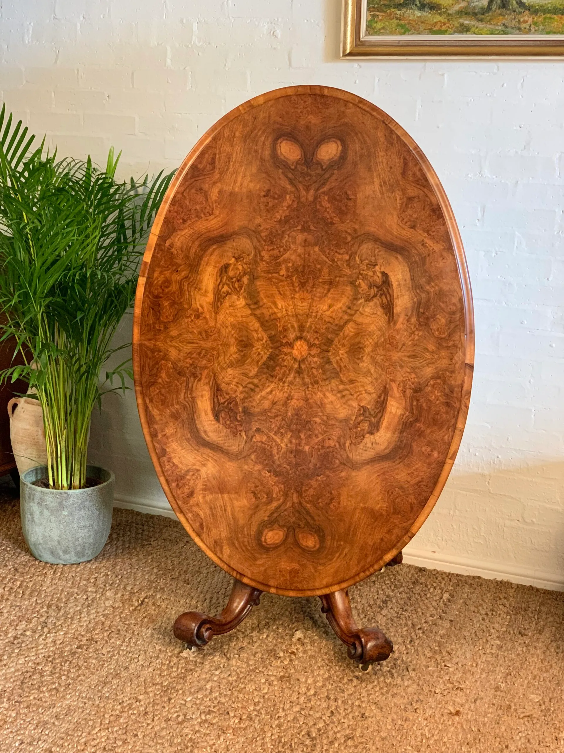 Antique Victorian Burr Walnut Center Table