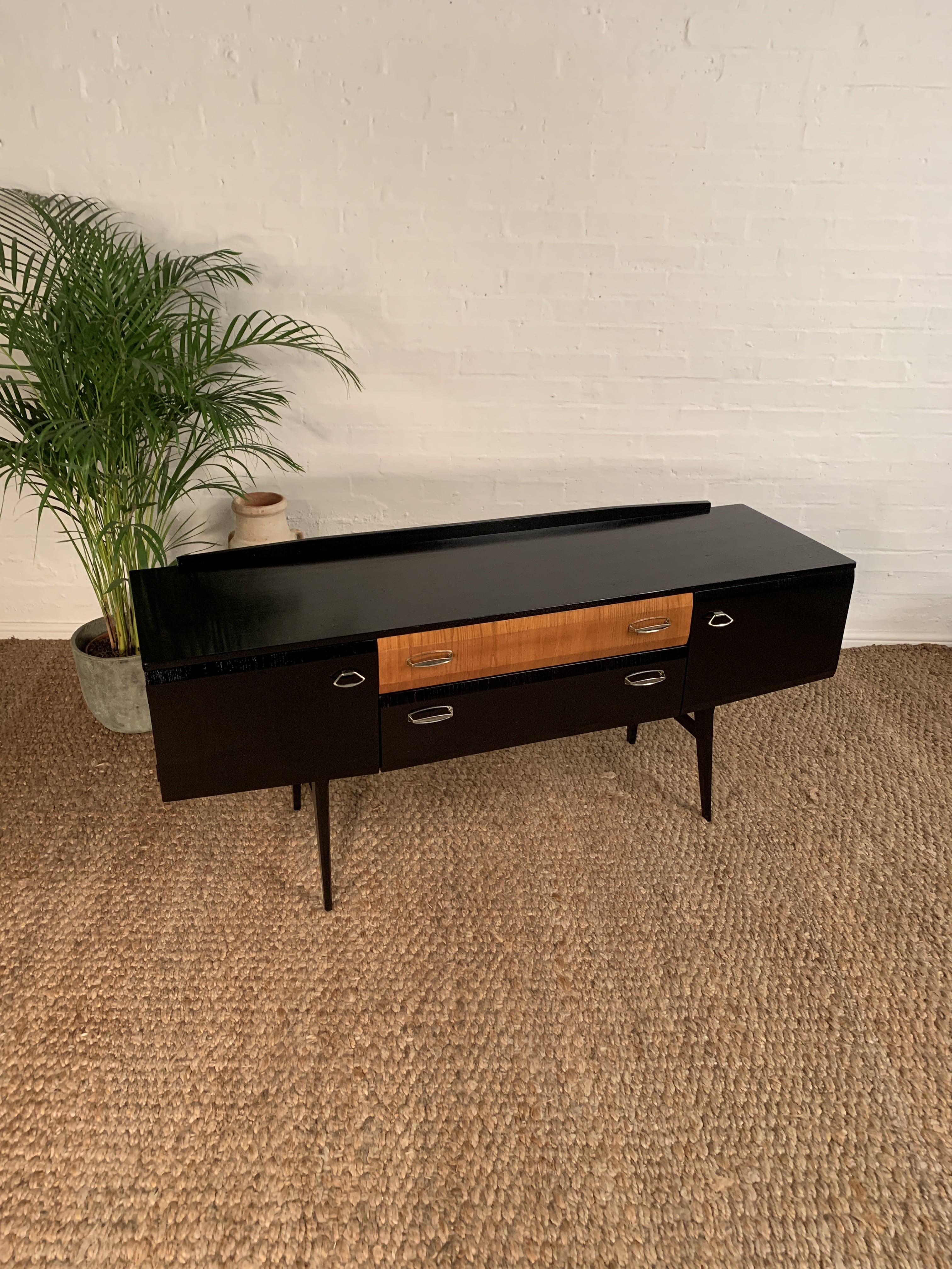 Vintage Teak & Black Polished Sideboard By Meredew 
