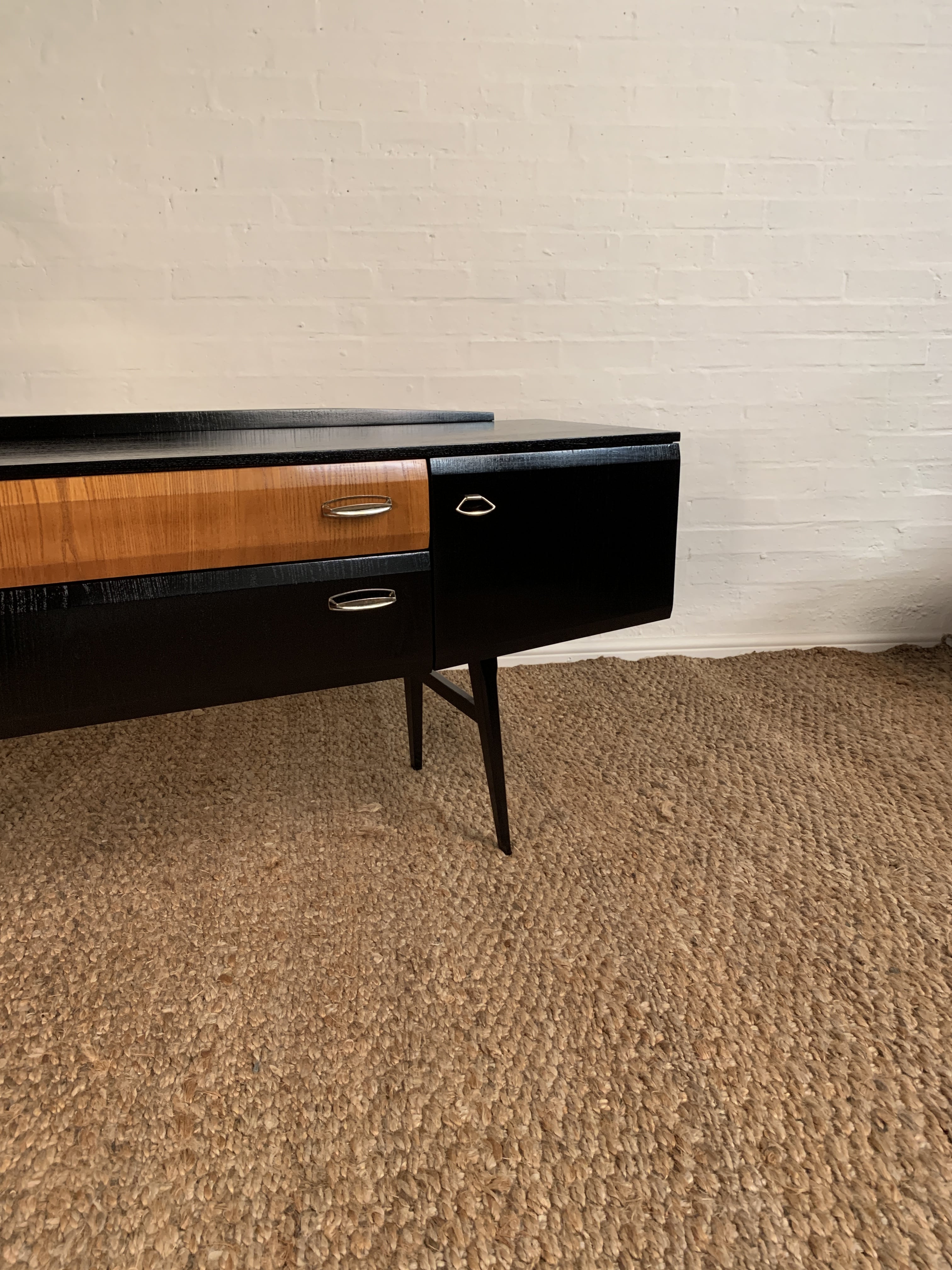 Vintage Teak & Black Polished Sideboard By Meredew 