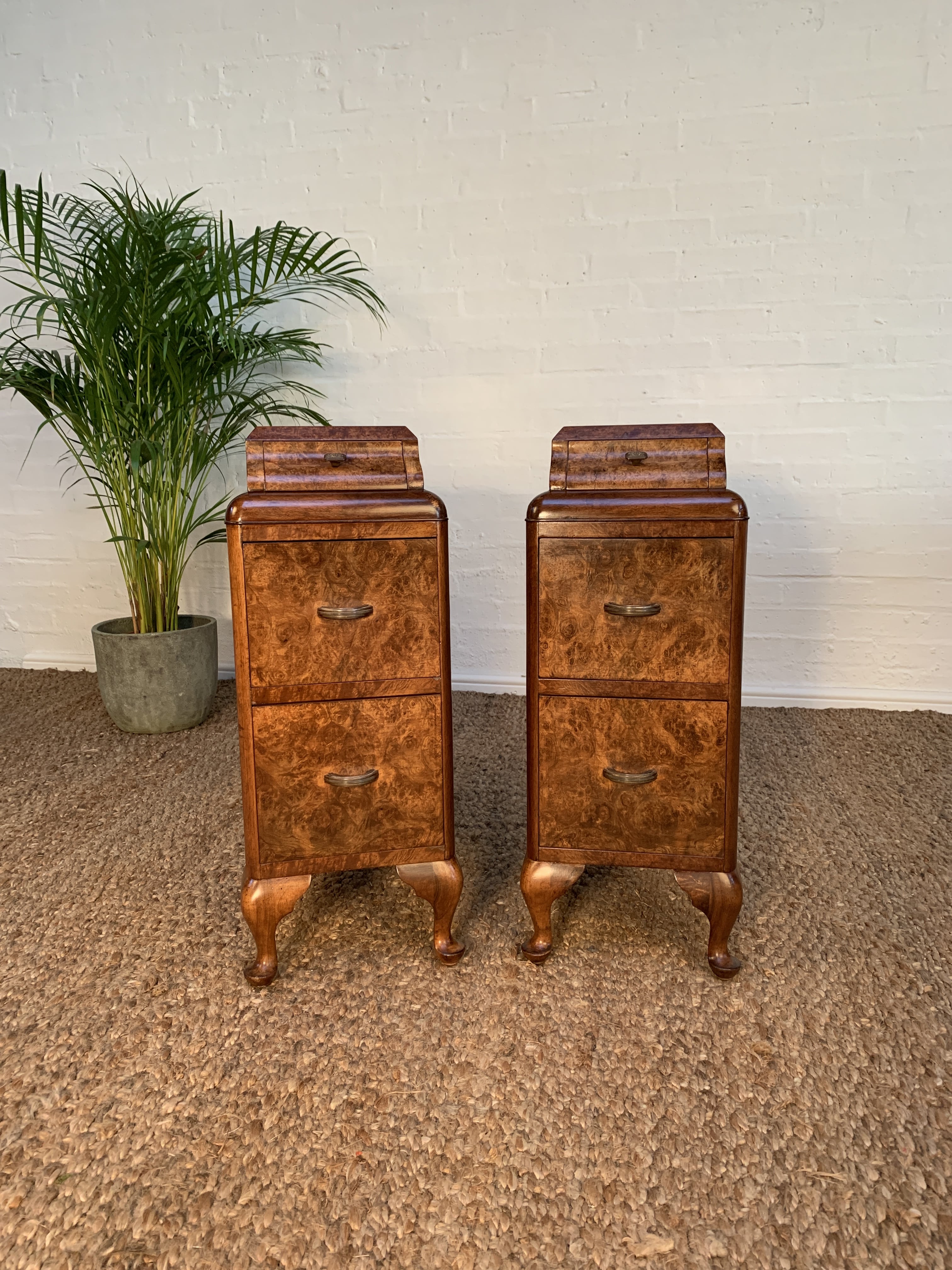 Art Deco Burr Walnut Bedside Nightstands