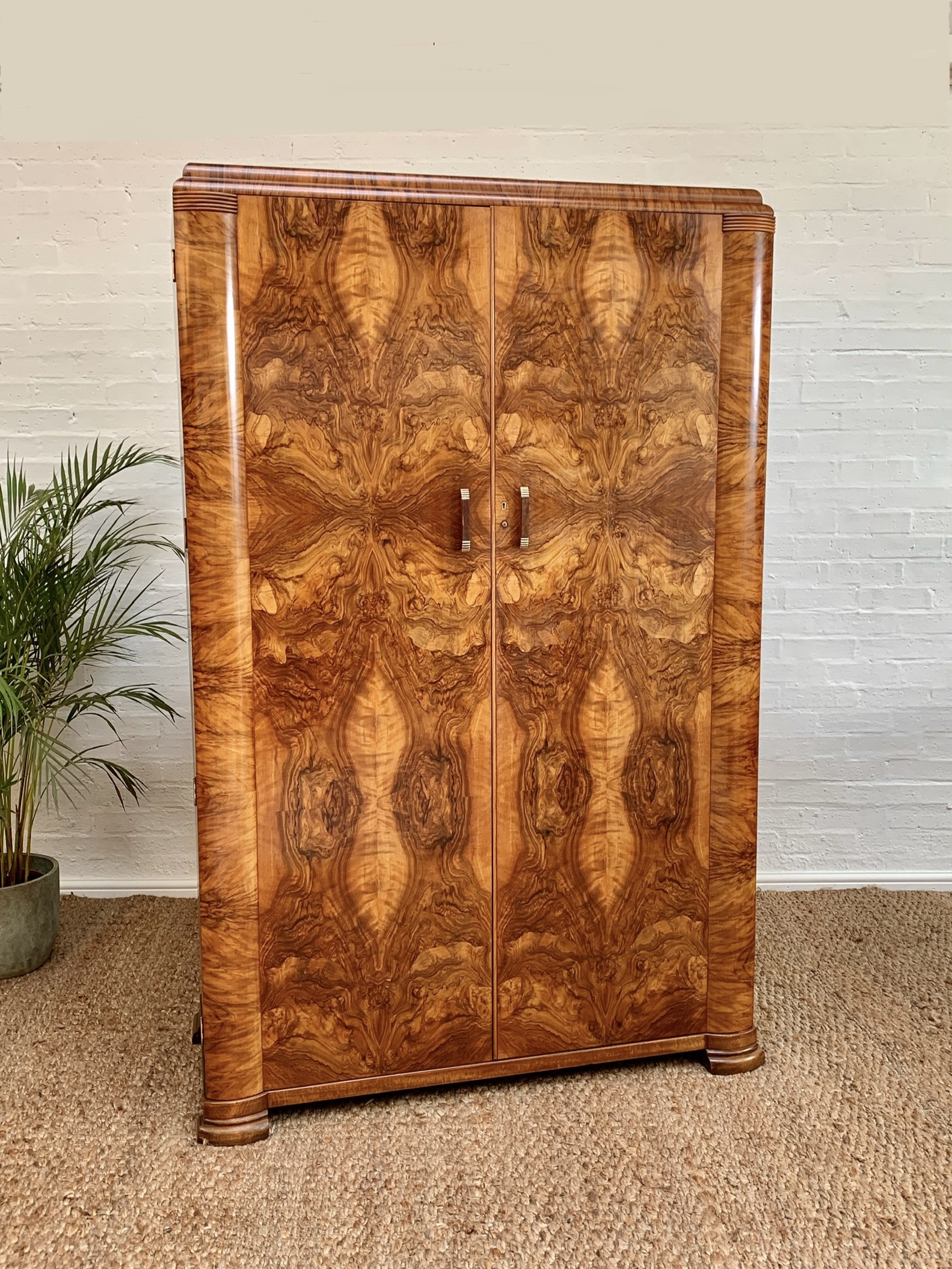 Art Deco Figured Walnut Double Wardrobe