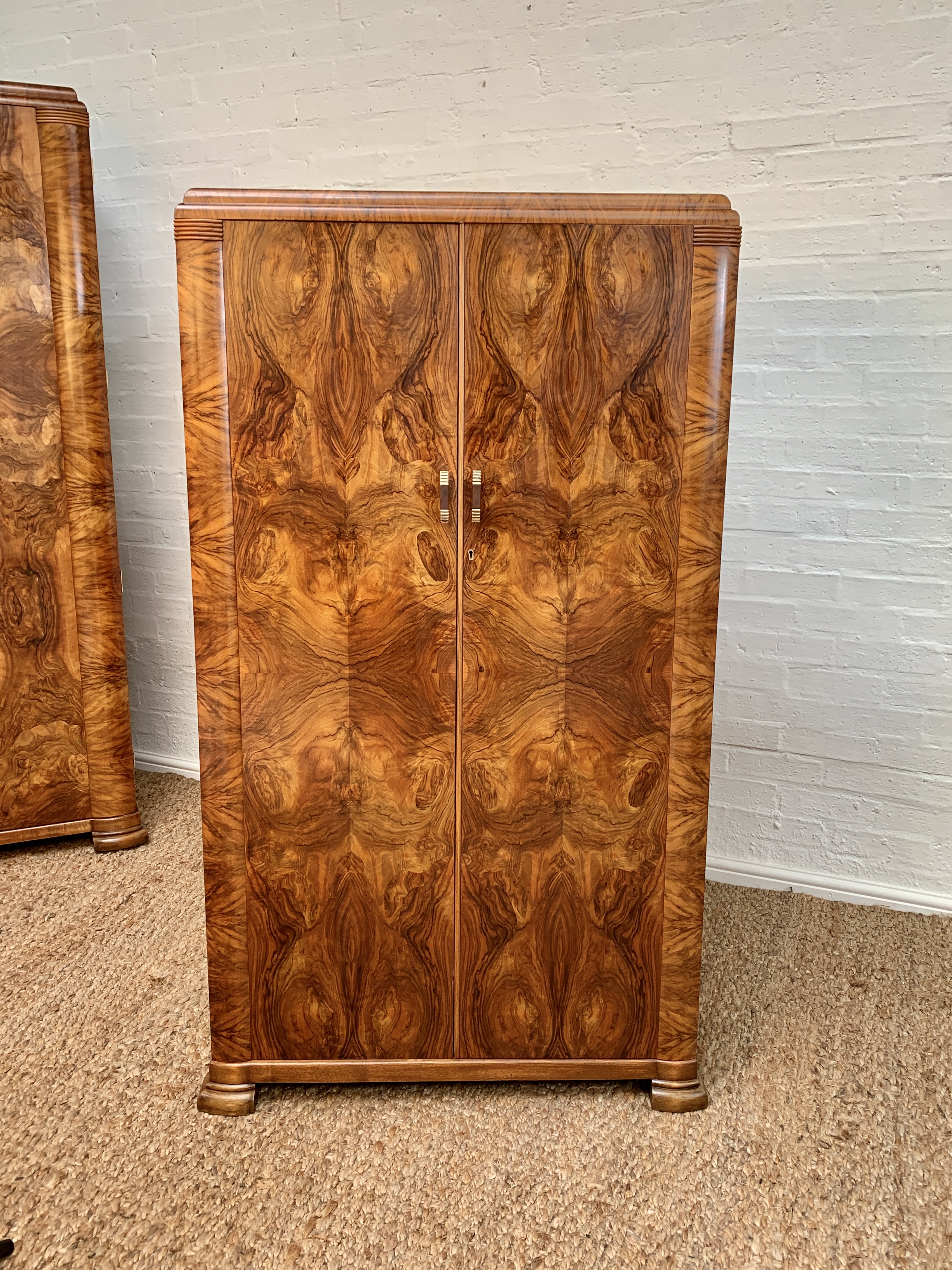 Small Art Deco Figured Walnut Wardrobe Armoire Tallboy