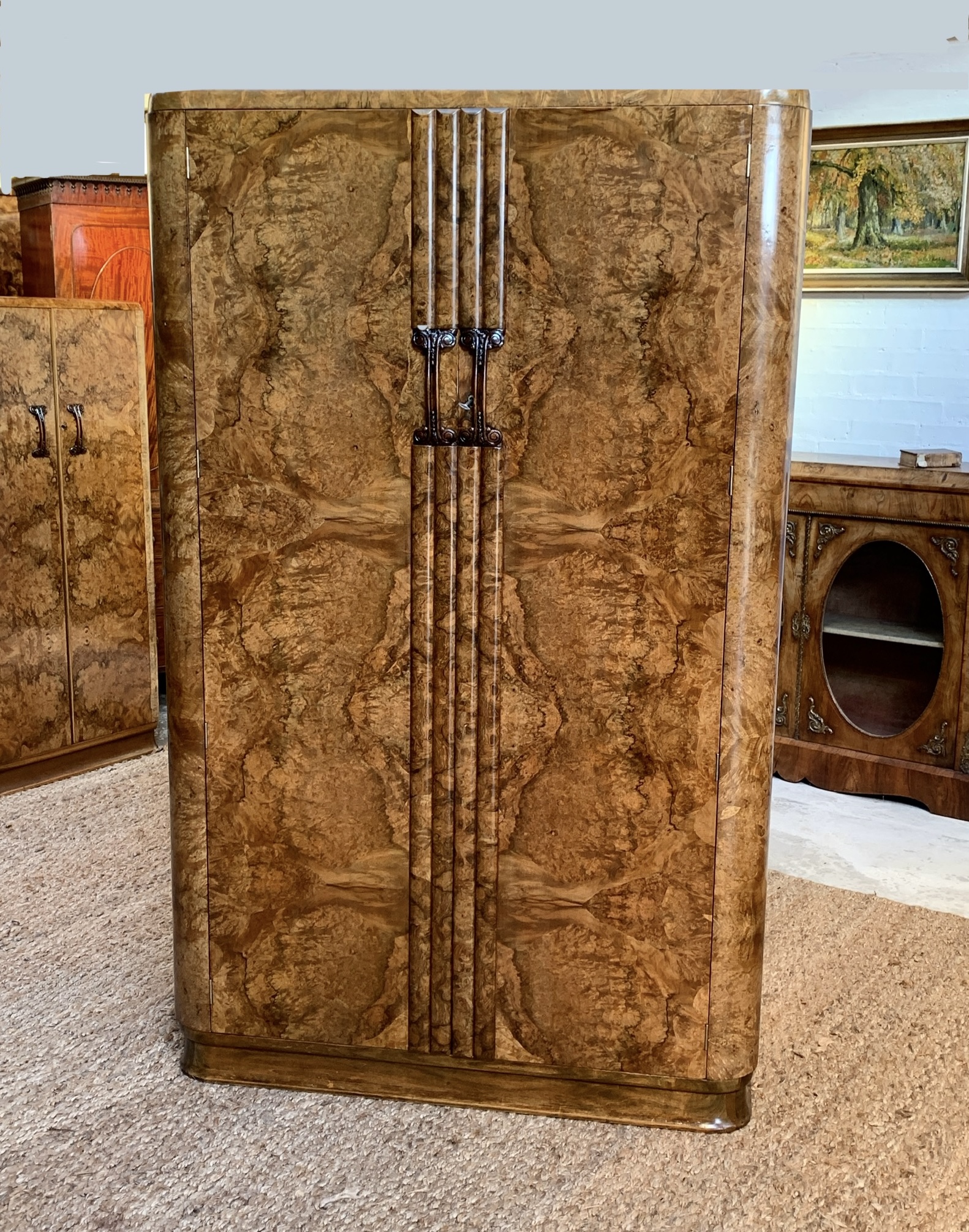 Art Deco Figured Walnut Double Wardrobe