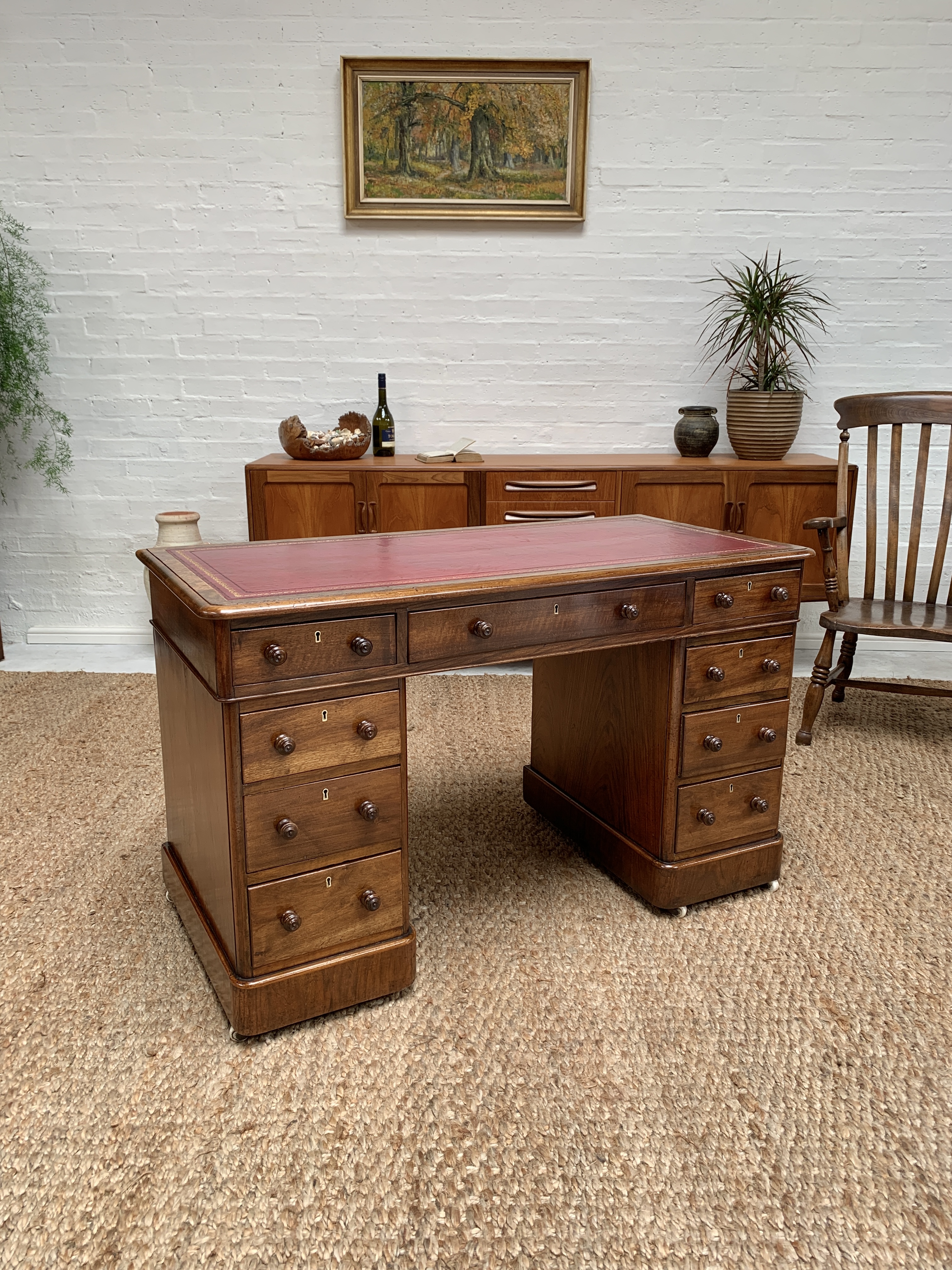 Victorian Walnut Knee Hole Desk