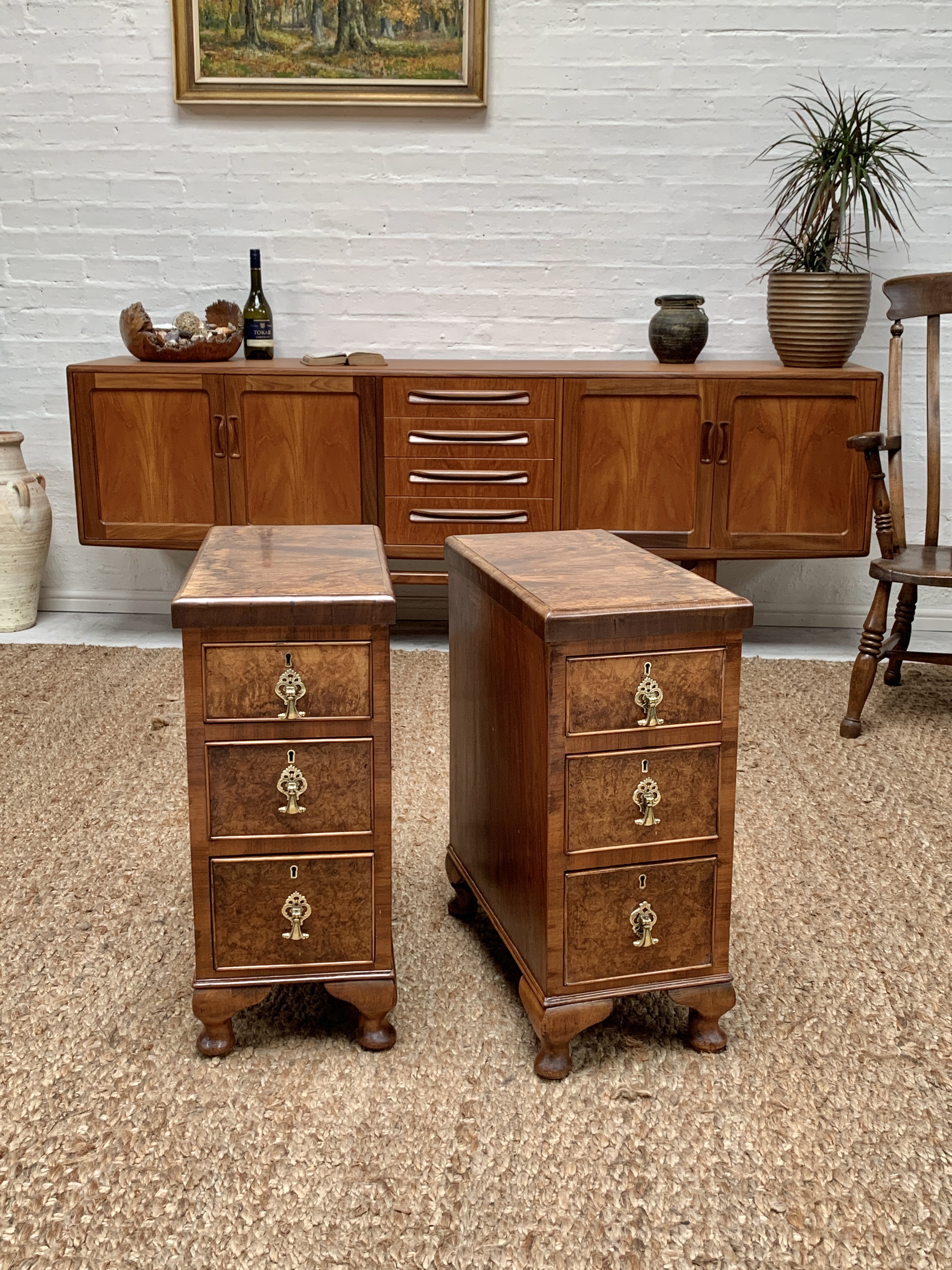 Art Deco Burr Walnut Bedside Nightstands