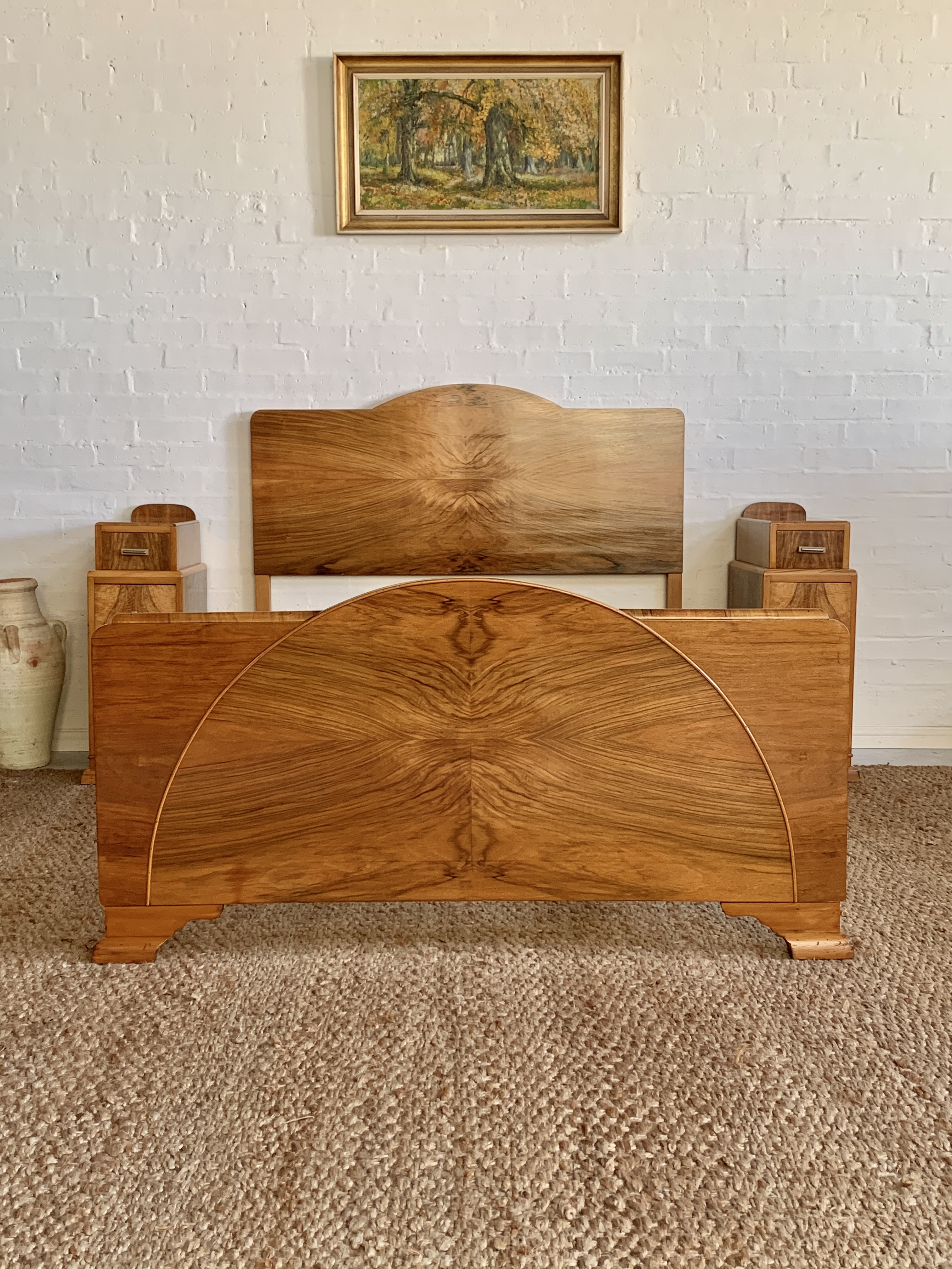 Art Deco Double Bed – Walnut Veneered – c. 1930s