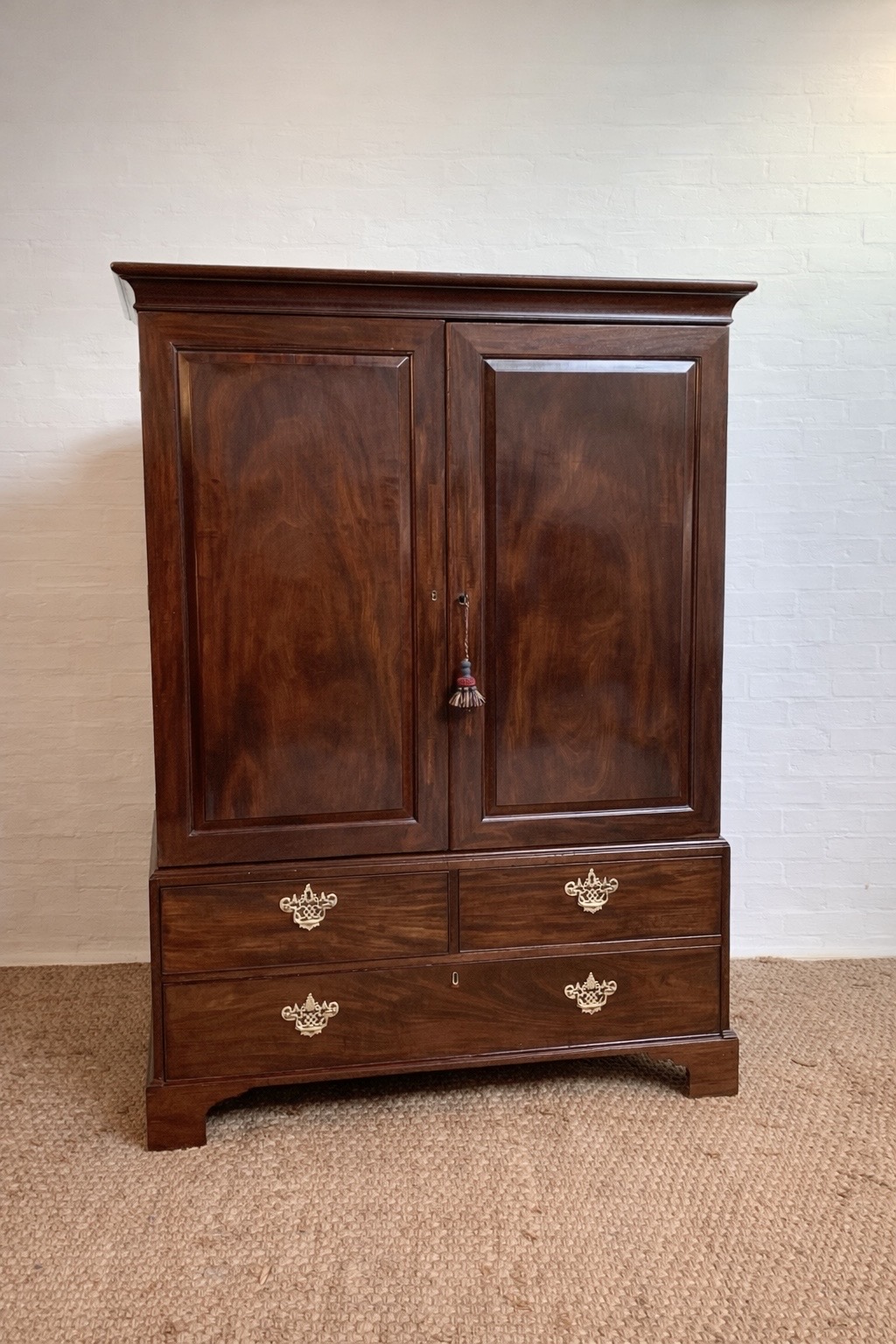 19th Century Solid Mahogany Linen Press
