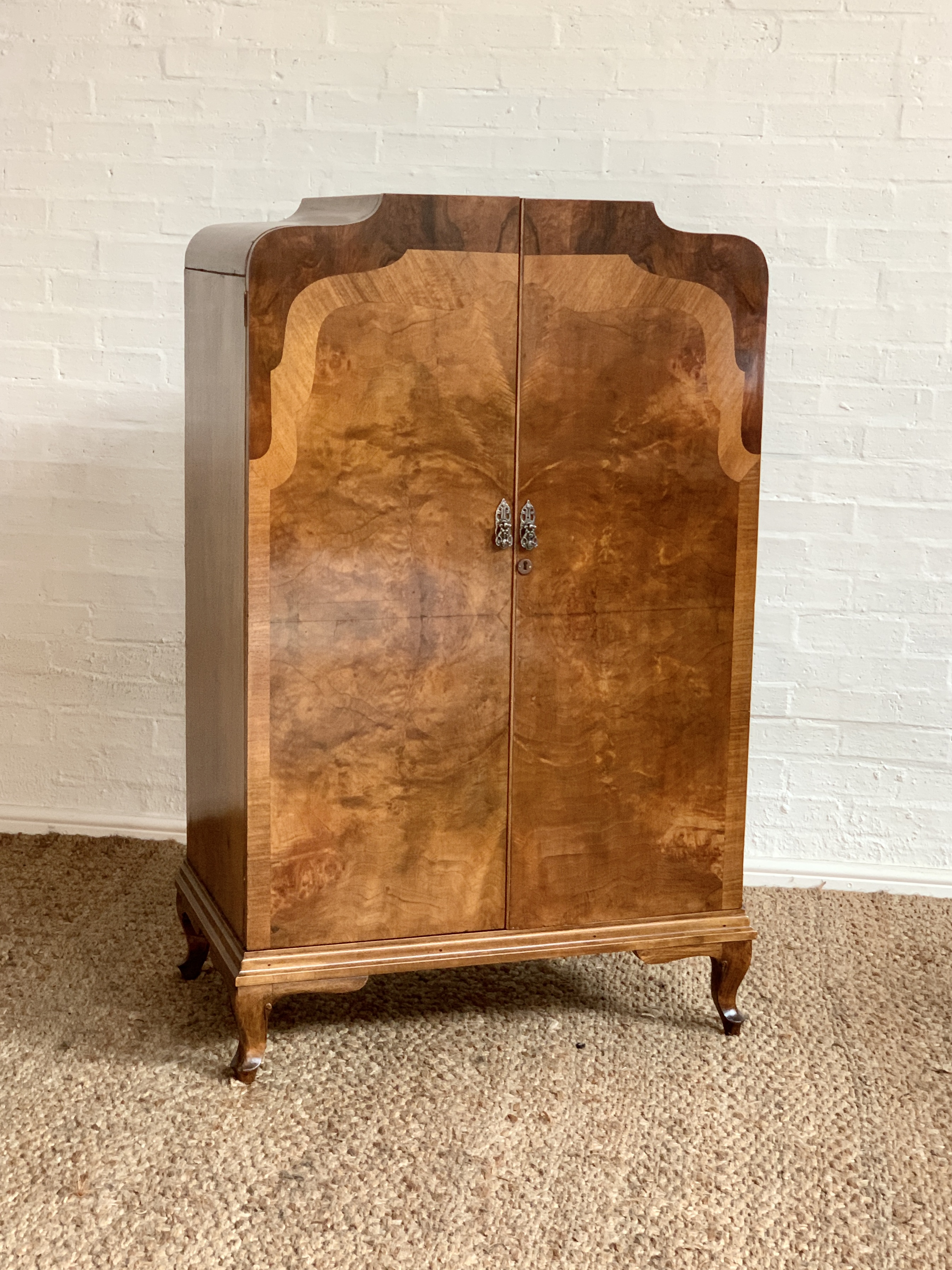 Art Deco Tallboy Wardrobe / Cabinet – Burr Walnut Veneer – 1930s