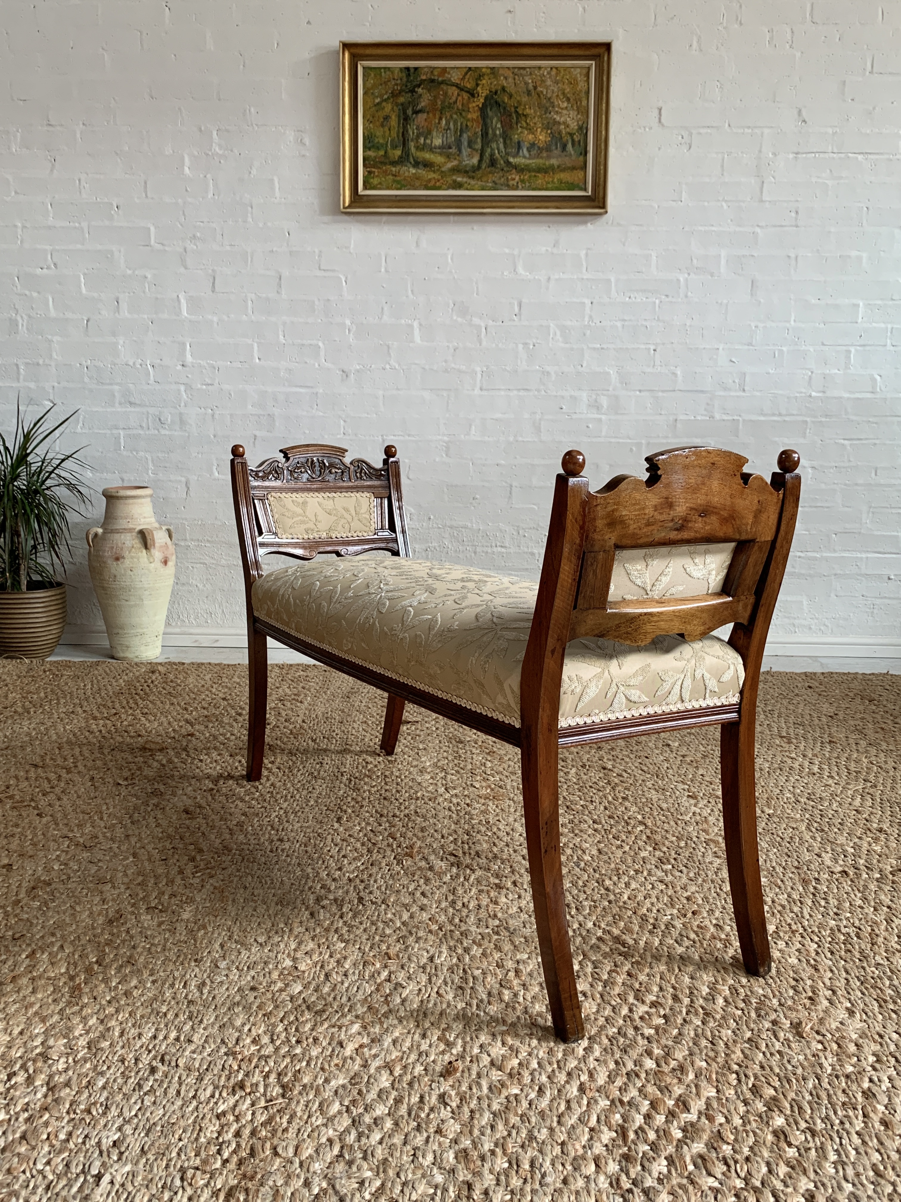 Antique Walnut Window Seat / Bedroom Bench – Carved Detail