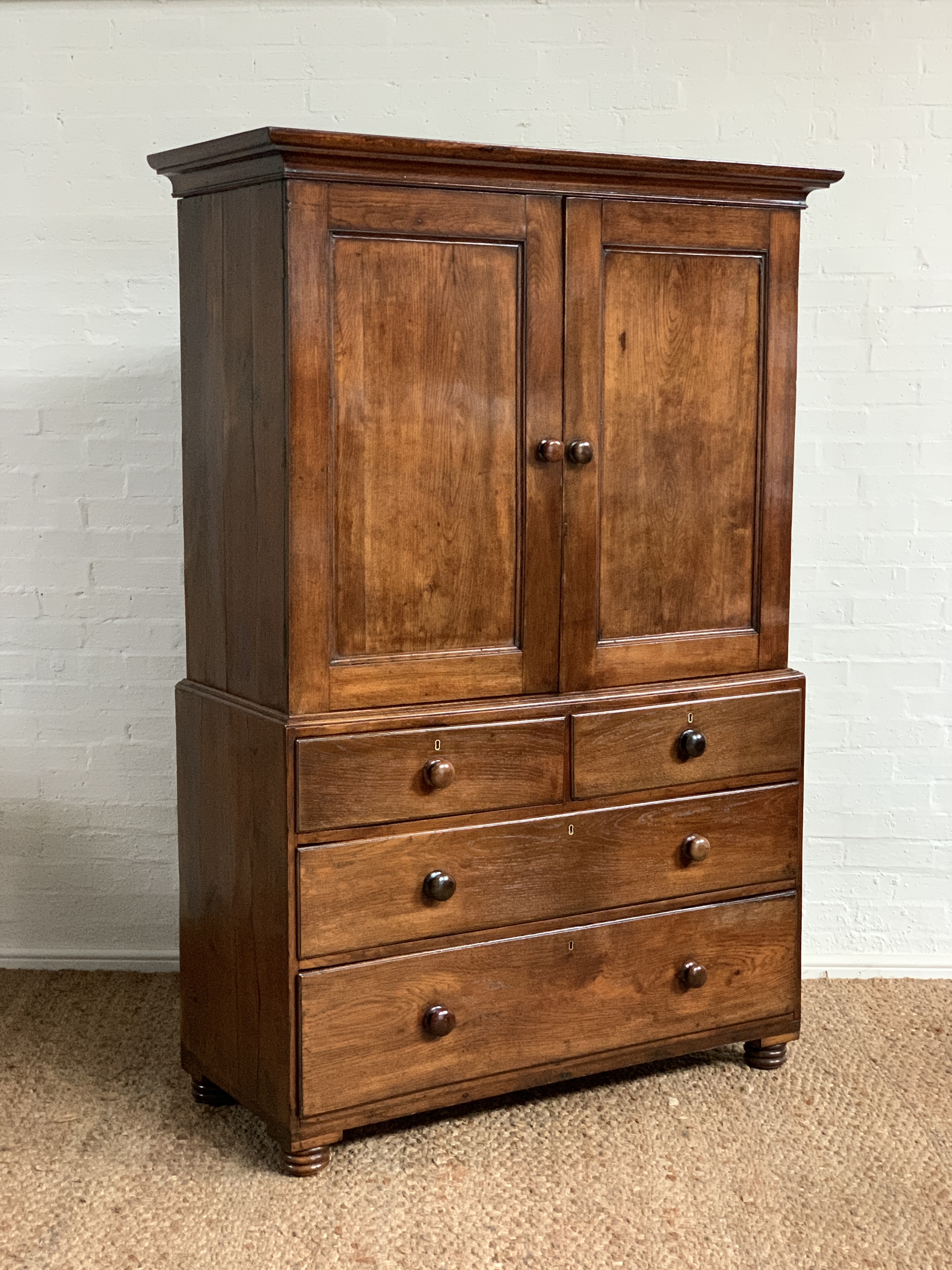 18th Century Oak Linen Press – Solid Oak, Sliding Shelves