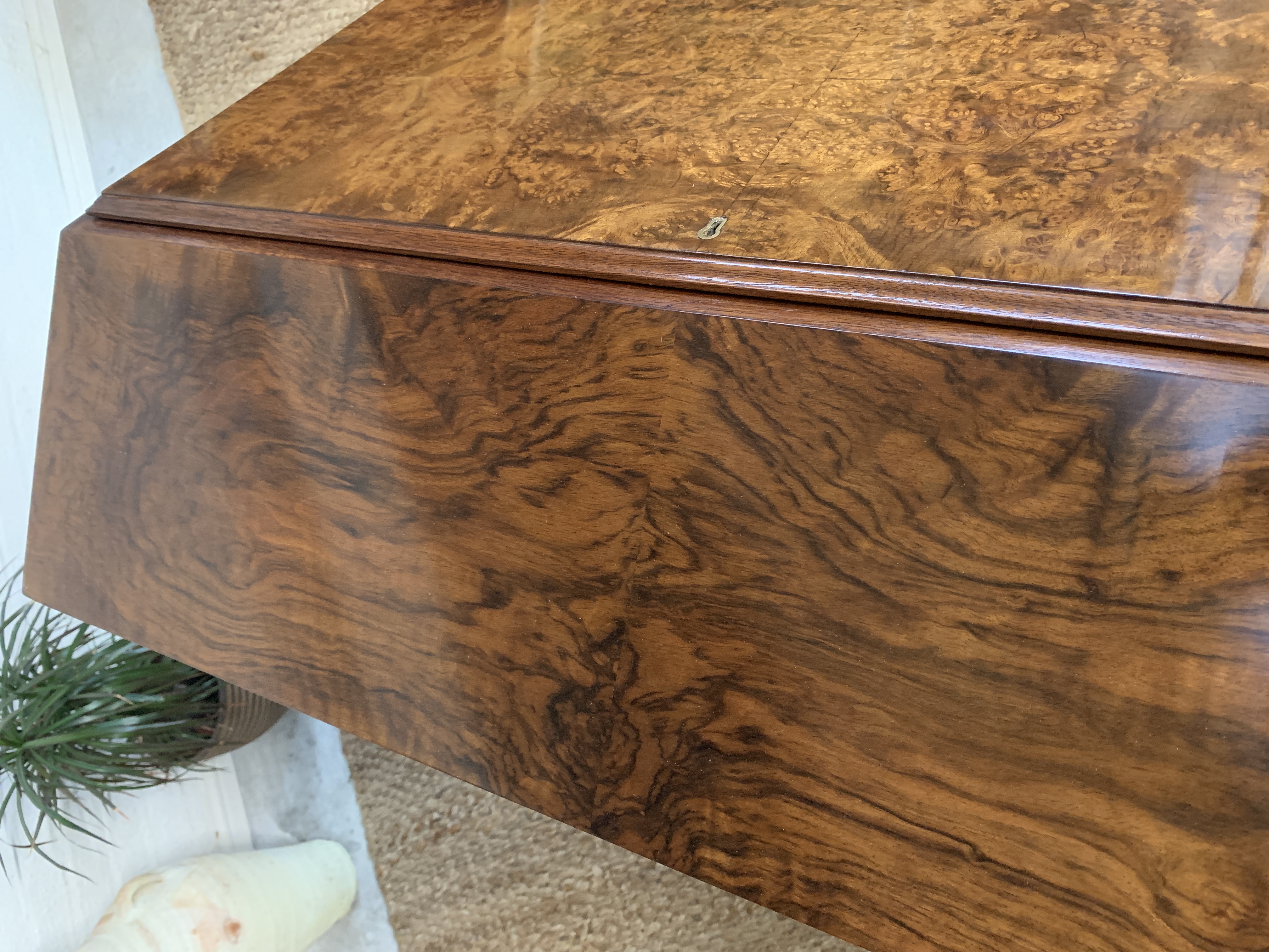 Mid-Century Burr Walnut Bureau desk by Leemings Furnishers Ltd, Halifax