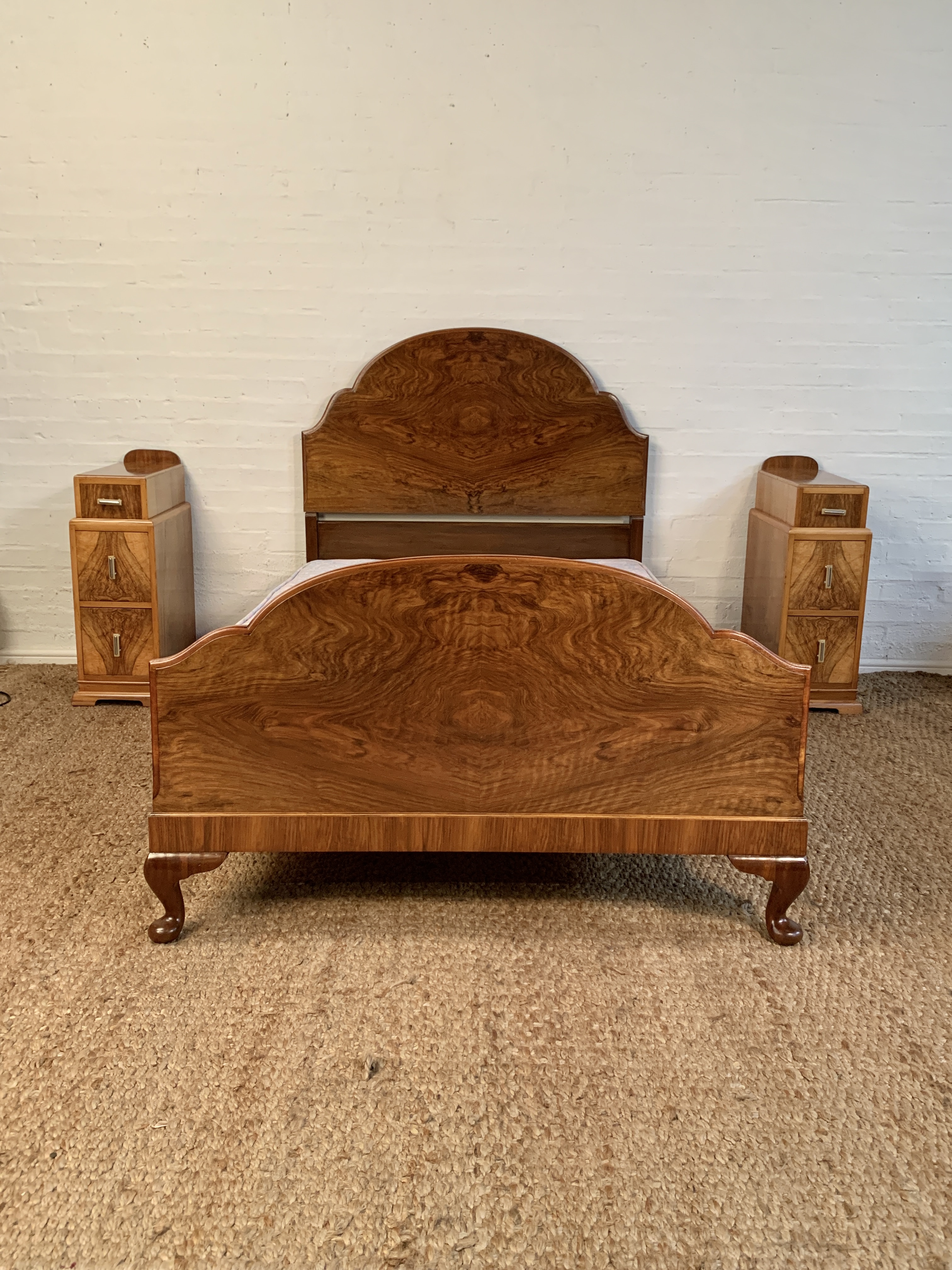 Art Deco Small Double Bed – 1940s | Stunning Figured Walnut