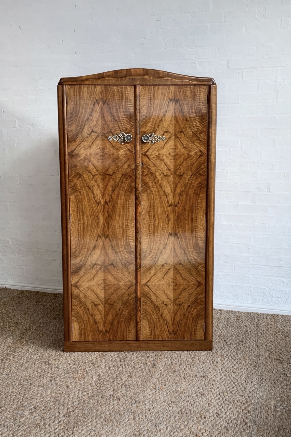 1930s Art Deco Walnut Tallboy Wardrobe by Shrager