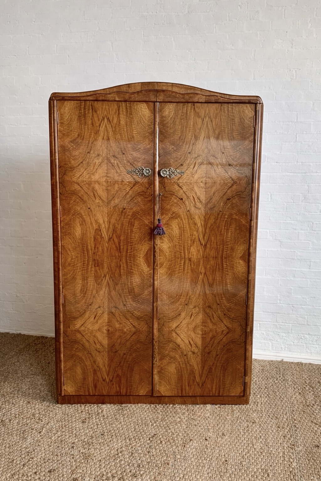 1930s Art Deco Double Walnut Wardrobe by Shrager