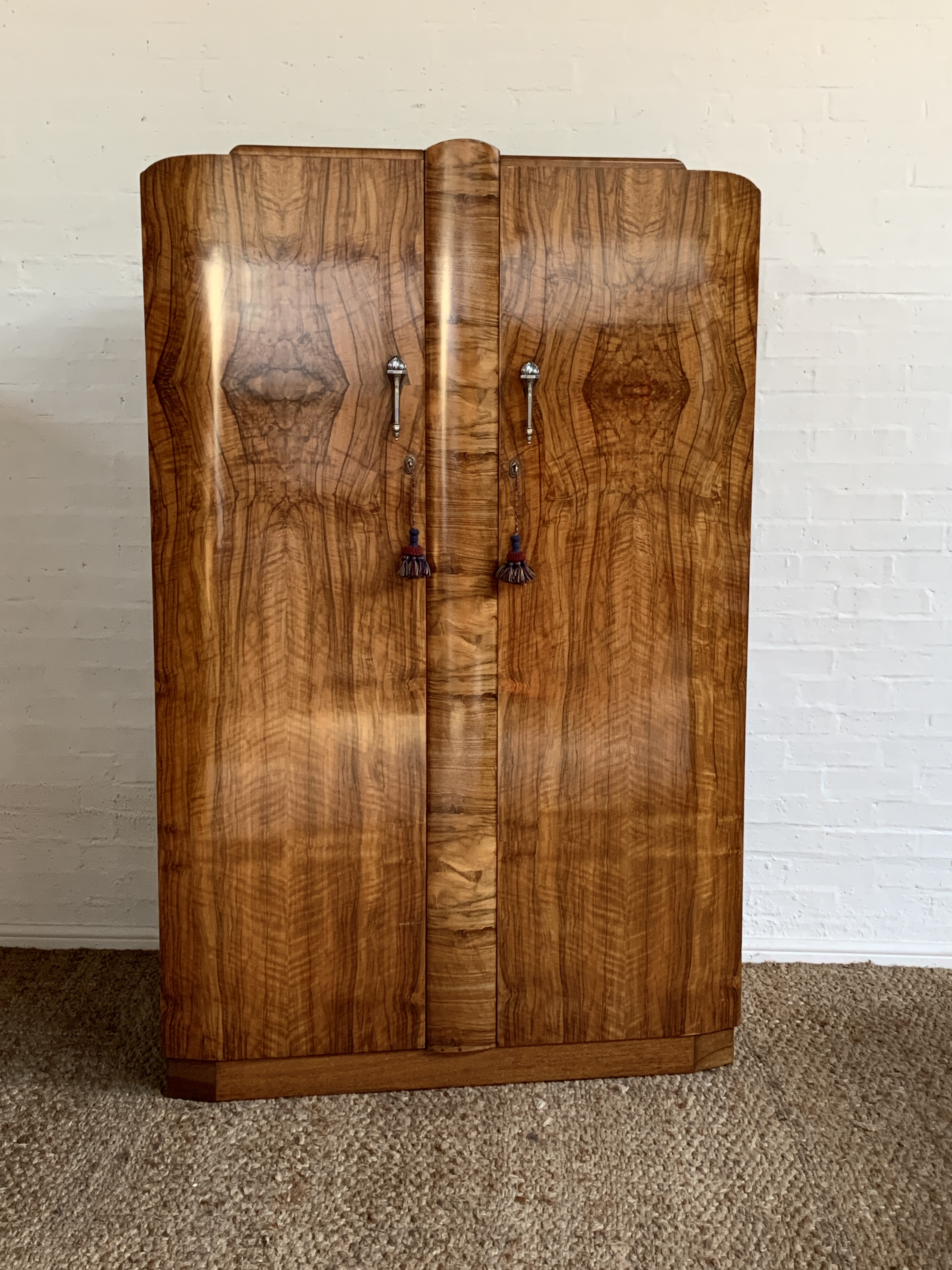 Stunning 1930s Art Deco Double Wardrobe by Shrager – Figured Walnut