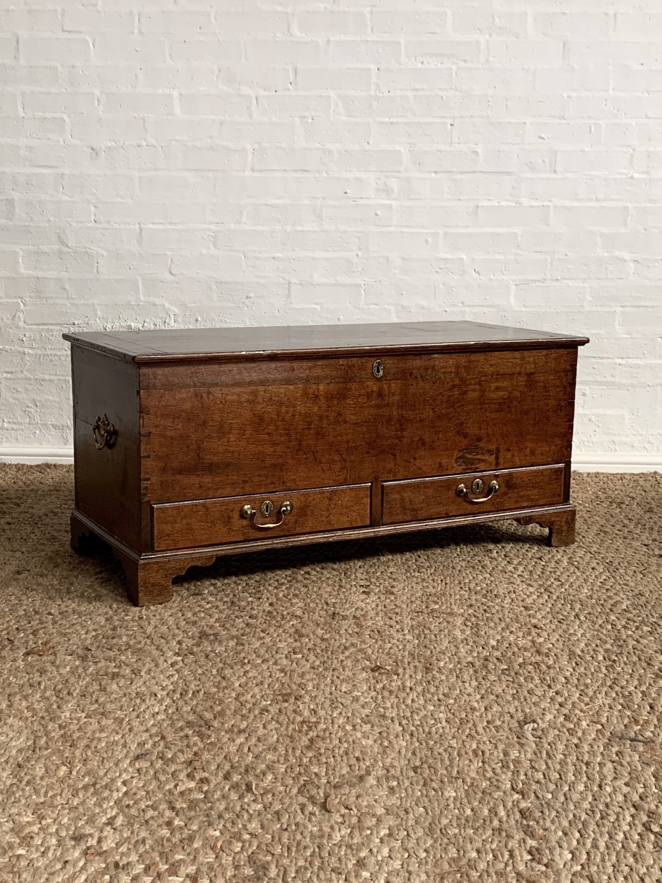 18th Century Oak Coffer / Blanket Chest – Coffee Table Use, Original Ironwork, Swan Neck Handles