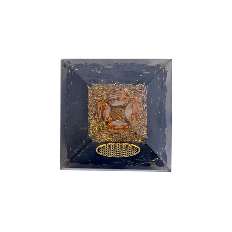 Orgonite Pyramide tourmaline fleur de vie