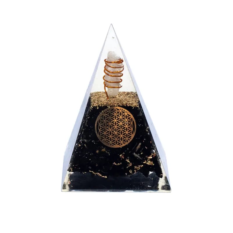 Orgonite Pyramide tourmaline fleur de vie