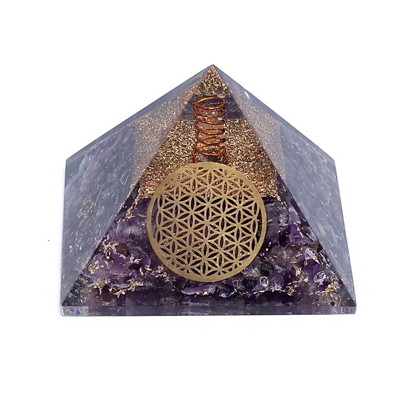 Orgonite Pyramide améthyste fleur de vie