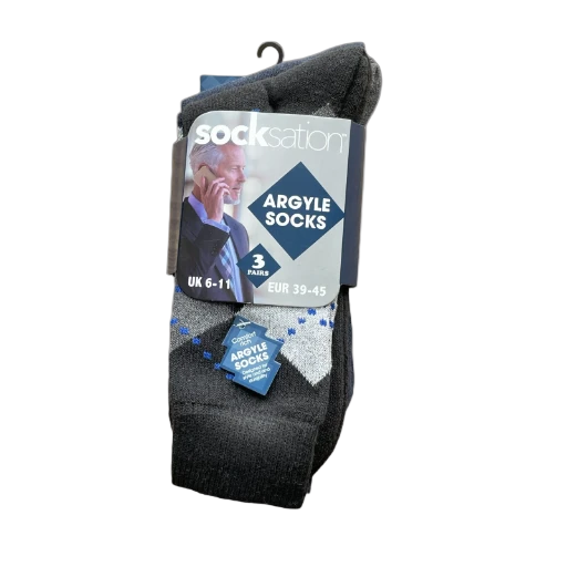 Socksation Socks Argyle Men's 3 Pair Reinforced Toe & Heel