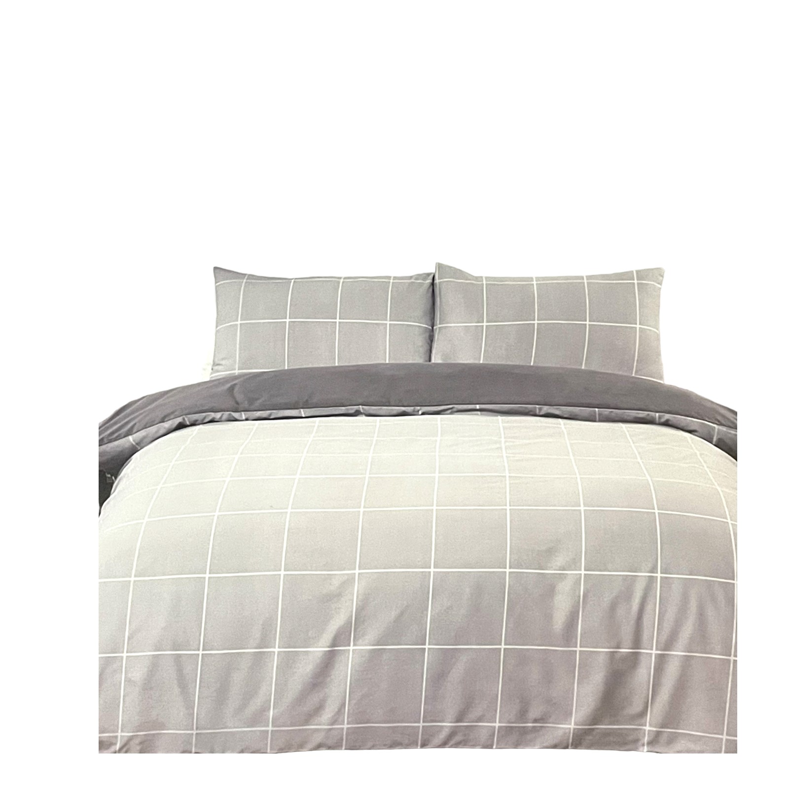Sleepdown Grid Check Super King Size Duvet Cover Set 