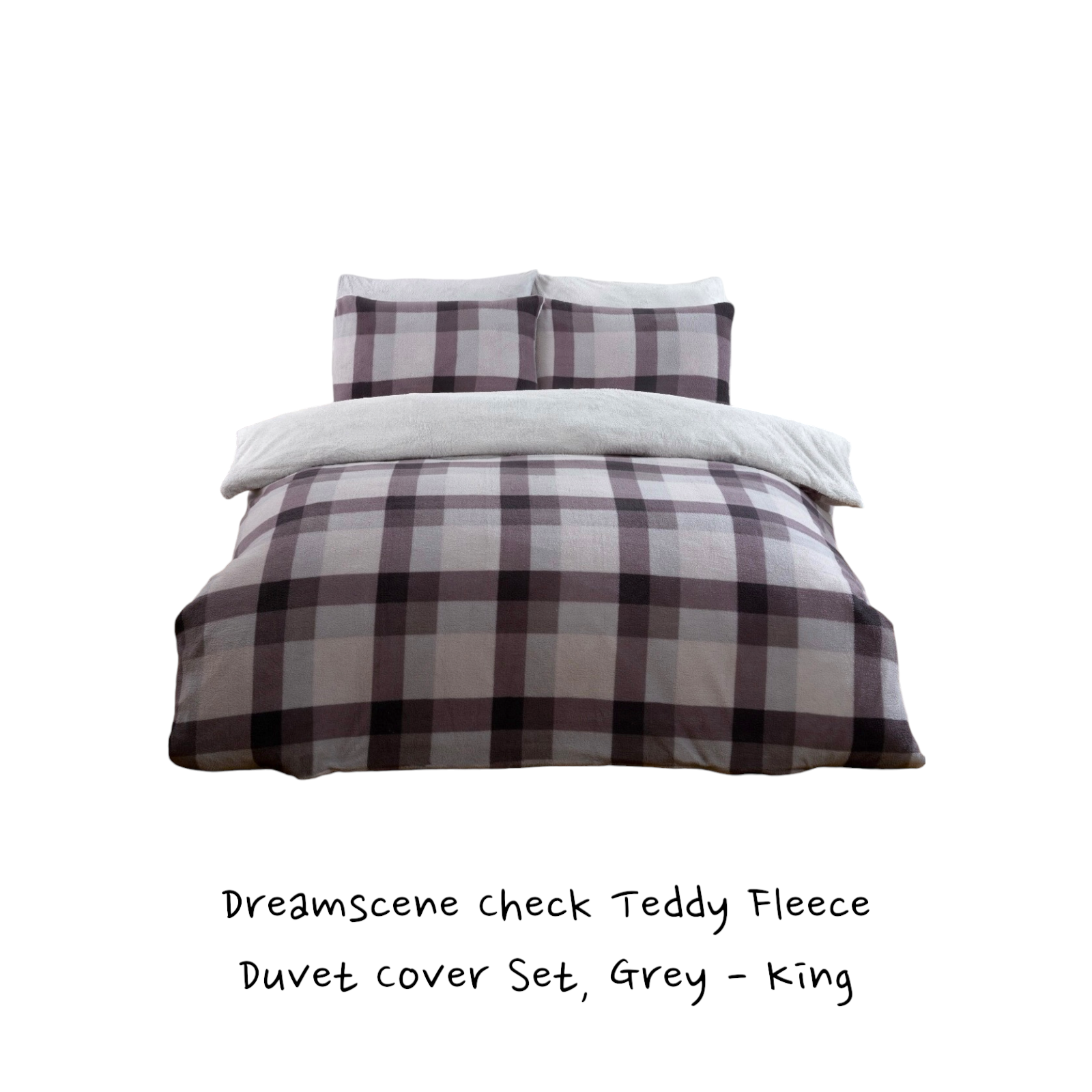 Dreamscene Check Teddy Fleece Duvet Cover Set