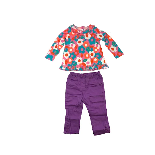 Ex-Chain Store Girl's Floral Top and Purple Pants Set