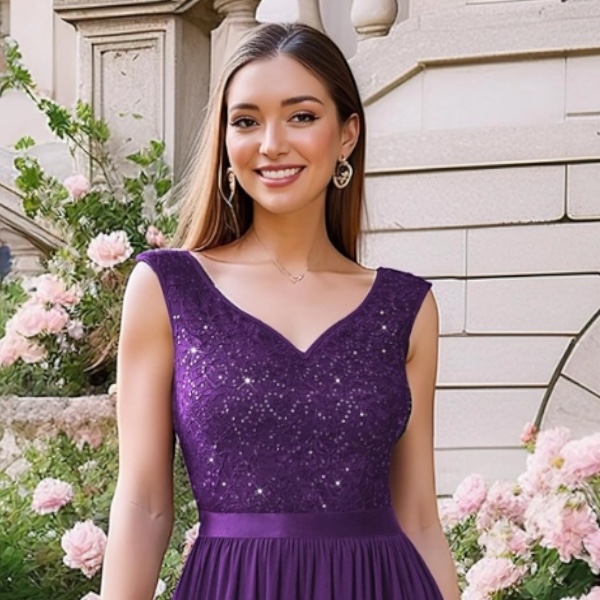 MIUSOL Women's Sequin Lace Chiffon Dress