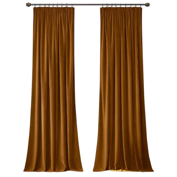 MIULEE Golden Brown Velvet Pencil Pleat Blackout Curtains