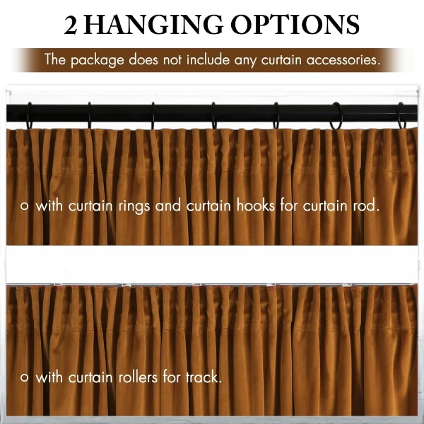 MIULEE Golden Brown Velvet Pencil Pleat Blackout Curtains