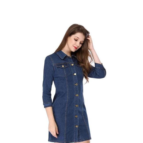 Allegra K Women's  Button Down Denim Dress 