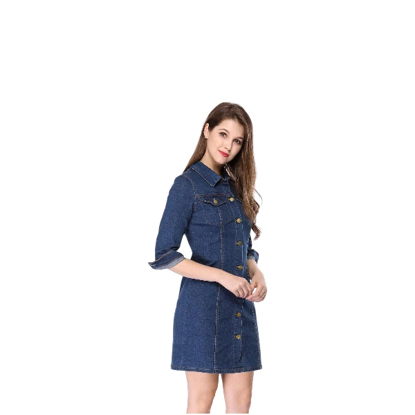 Allegra K Women's  Button Down Denim Dress 