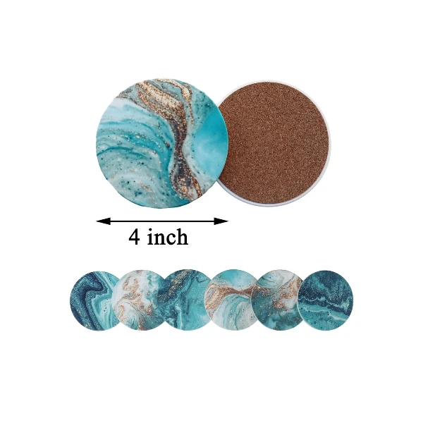 Memeyou Blue Marble Ceramic Coasters With Holder
