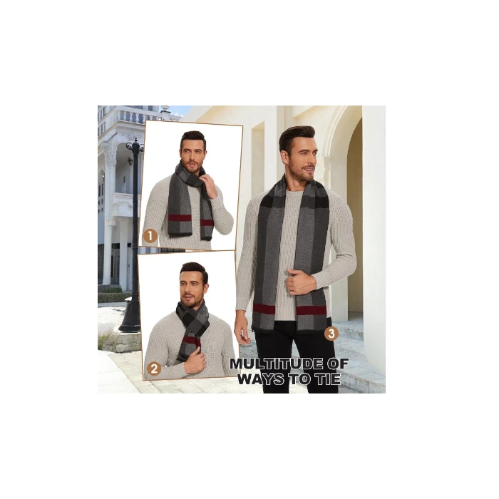 Niwicee Men's Scarf Winter Warm Plaid Check Scarves Long