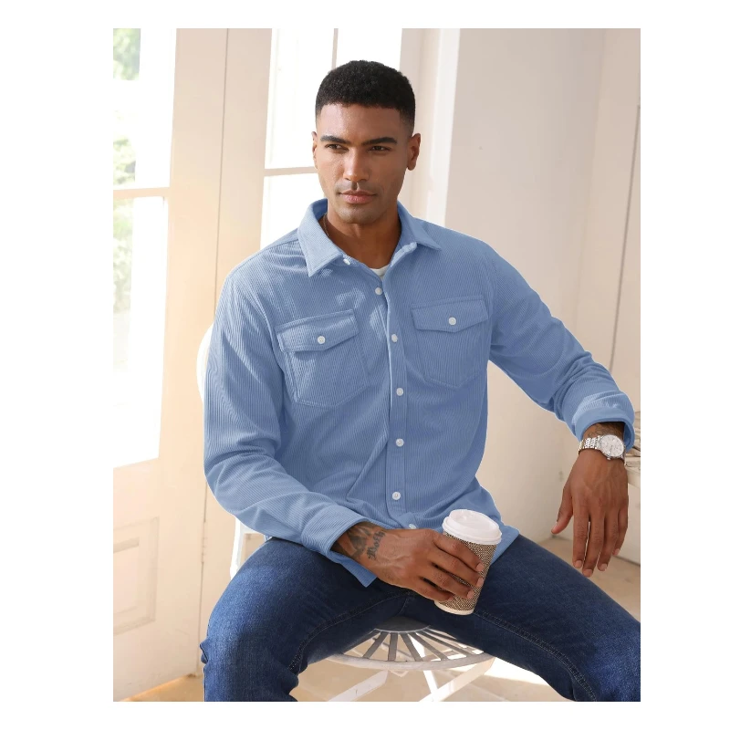 Eklentson Men's Shirts Long Sleeve Corduroy Shirts 