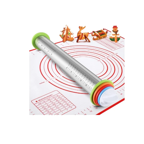 Vinoil Rolling Pin and Silicone Baking Pastry Mat Set