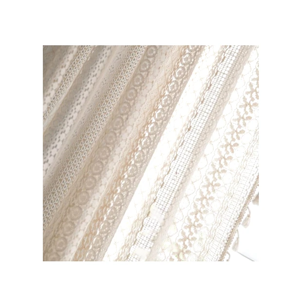USTIDE Beige Retro Curtain Countryside Rustic Woven Curtain