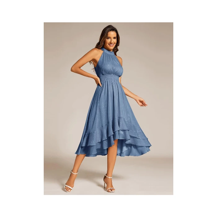 Ever-Pretty Dress Sparkly High-Low Ruffle Halter Neck