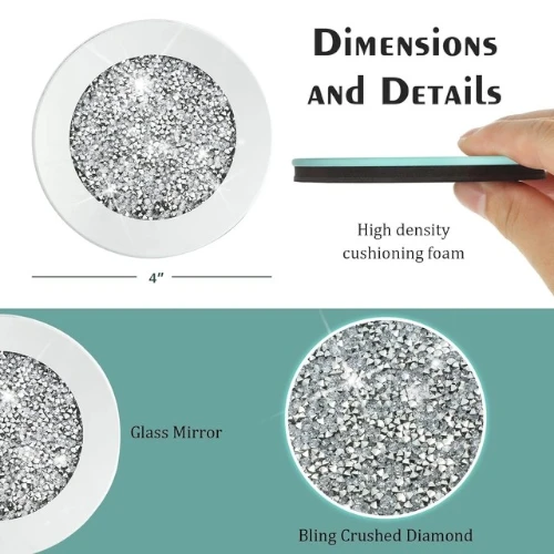 Jetec Crushed Diamond Decor Glass Coasters