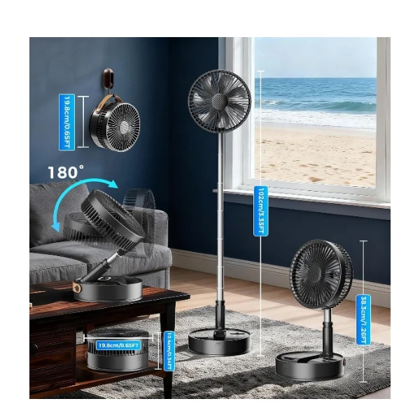 Standing Fan Foldable Portable with Remote Control 8'' Timer 7200mAh Adjustable Height Floor Fan Quiet with Bag 5 Speeds 