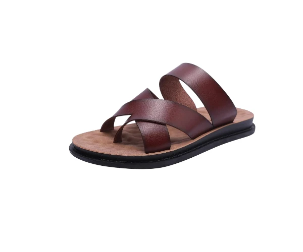 Harssidanzar Mens Sandals Slippers Cross Straps Slide Slip On Flip Flops for Men Toe Ring Style