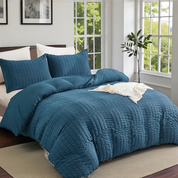 Wong Puckering Seersucker Duvet Cover Bedding Sets 