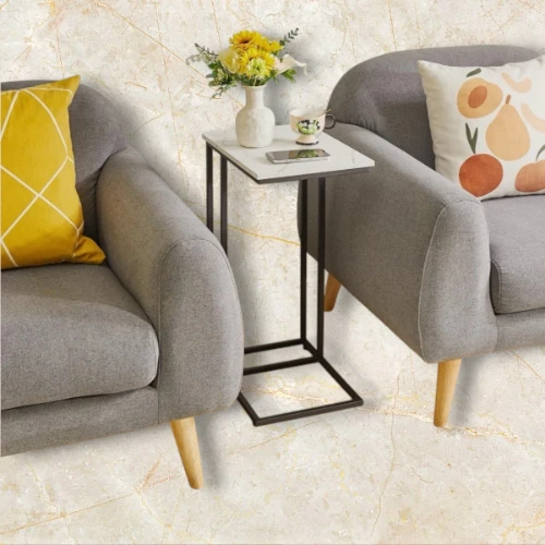 Aibiju C Shaped  Coffee Side Table with Steel Frame