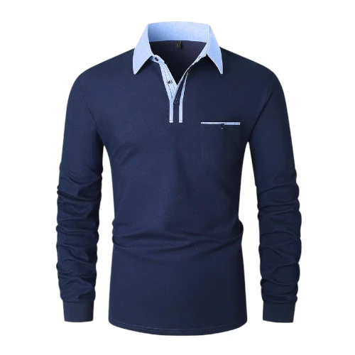 KUNJLELP Men's Premium Long Sleeve Casual Polo Shirt