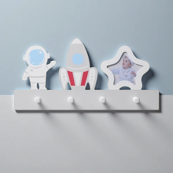 Navaris Wall Mounted Coat Rack with Photo Frame – Wooden Decorative Hooks